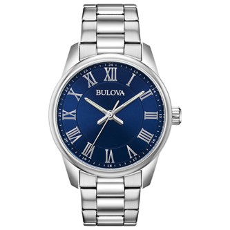 BULOVA - Men's Corporate Exclusive Silver-Tone Stainless Steel Watch, Blue Dial